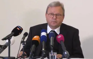 Bishop Franz-Josef Bode speaks during a press conference on Sept. 22, 2022, following the release of a report that said he mishandled abuse cases in the Diocese of Osnabrück, in northwestern Germany, which he has led since 1995. Screenshot of YouTube video