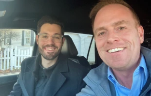 Father Michael Trummer, left, and Andrew Hansen produced a documentary, "God is Alive," using two cameras and their cell phones. Andrew Hansen