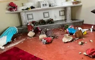 Some of the statues that were destroyed in São Mateus church in the town of São Mateus do Sul located in Paraná state in southern Brazil, Oct. 10, 2022. Photo credit: Diocese of União da Vitória