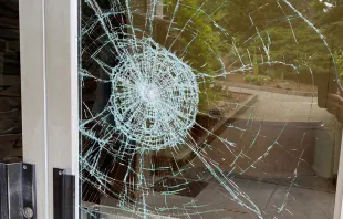 Windows were smashed at St. Louise Catholic Church in Bellevue, Washington, on June 28, 2022. Courtesy of Bellevue Police