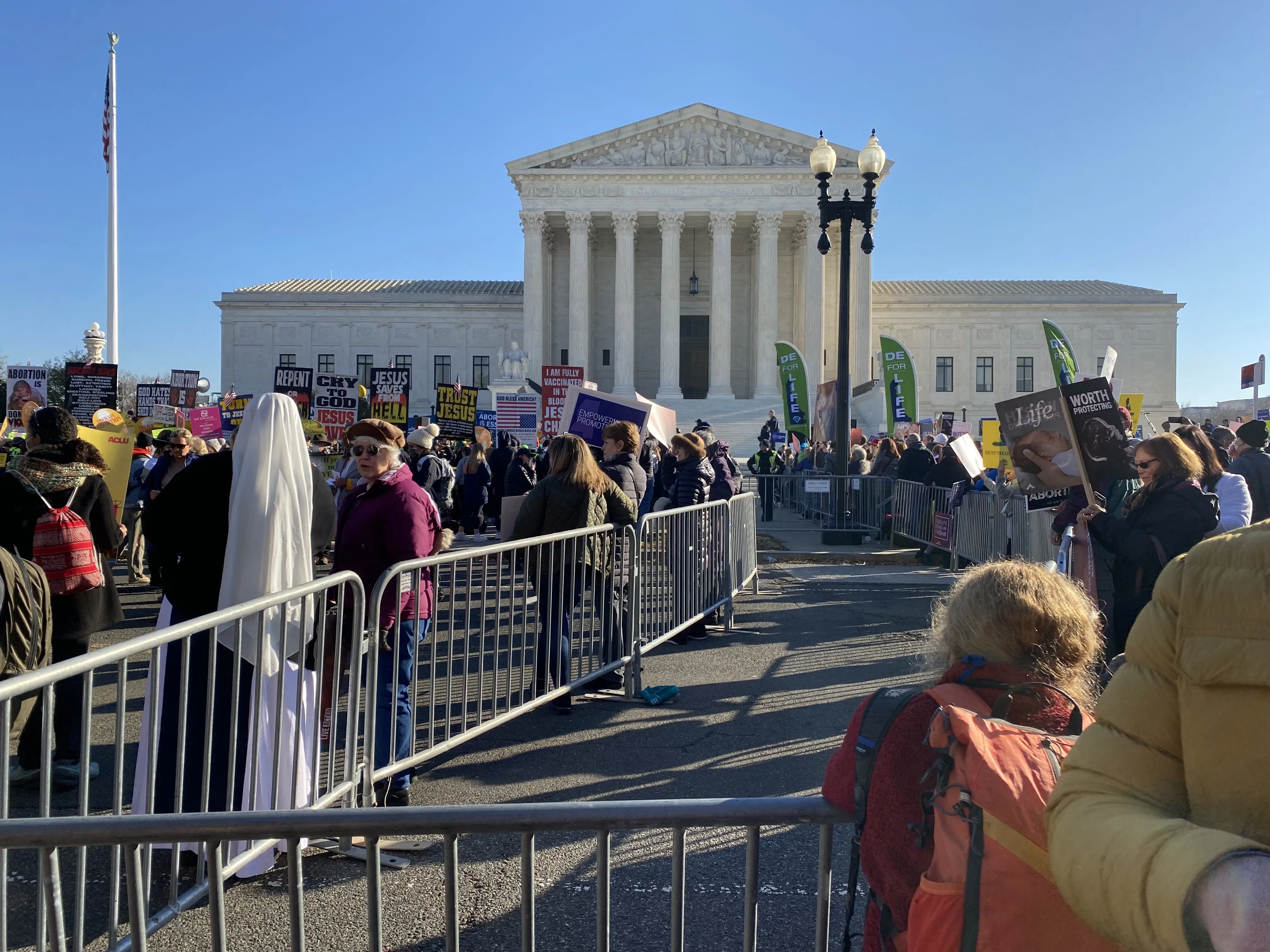 Capitol police placed fencing in front of the U.S. Supreme Court on Dec. 1, 2021, during oral arguments in Dobbs v. Jackson Women's Health Organization, in an attempt to separate rallies by abortion supports and pro-lifers.?w=200&h=150