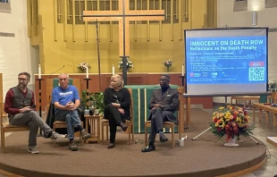 Panelists (from left) Rev. Dr. Jack Sullivan Jr., Debra Milke, and Randal Padgett at an Oct. 23, 2023, Catholic Mobilizing Network event at Xavier University’s Bellarmine Chapel in Cincinnati. Credit: Catholic Mobilizing Network