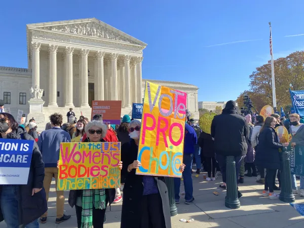Abortion supporters attend a separate rally outside the Supreme court on Dec. 1, 2021, in conjunction with oral arguments in the Dobbs v. Jackson Women's Health Organization abortion case. Katie Yoder/CNA