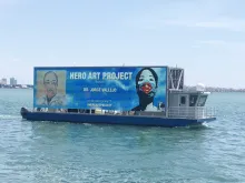 A portrait of Dr. Jorge Vallejo traveled on a boat around Miami as part of The Hero Art Project exhibit earlier this year.