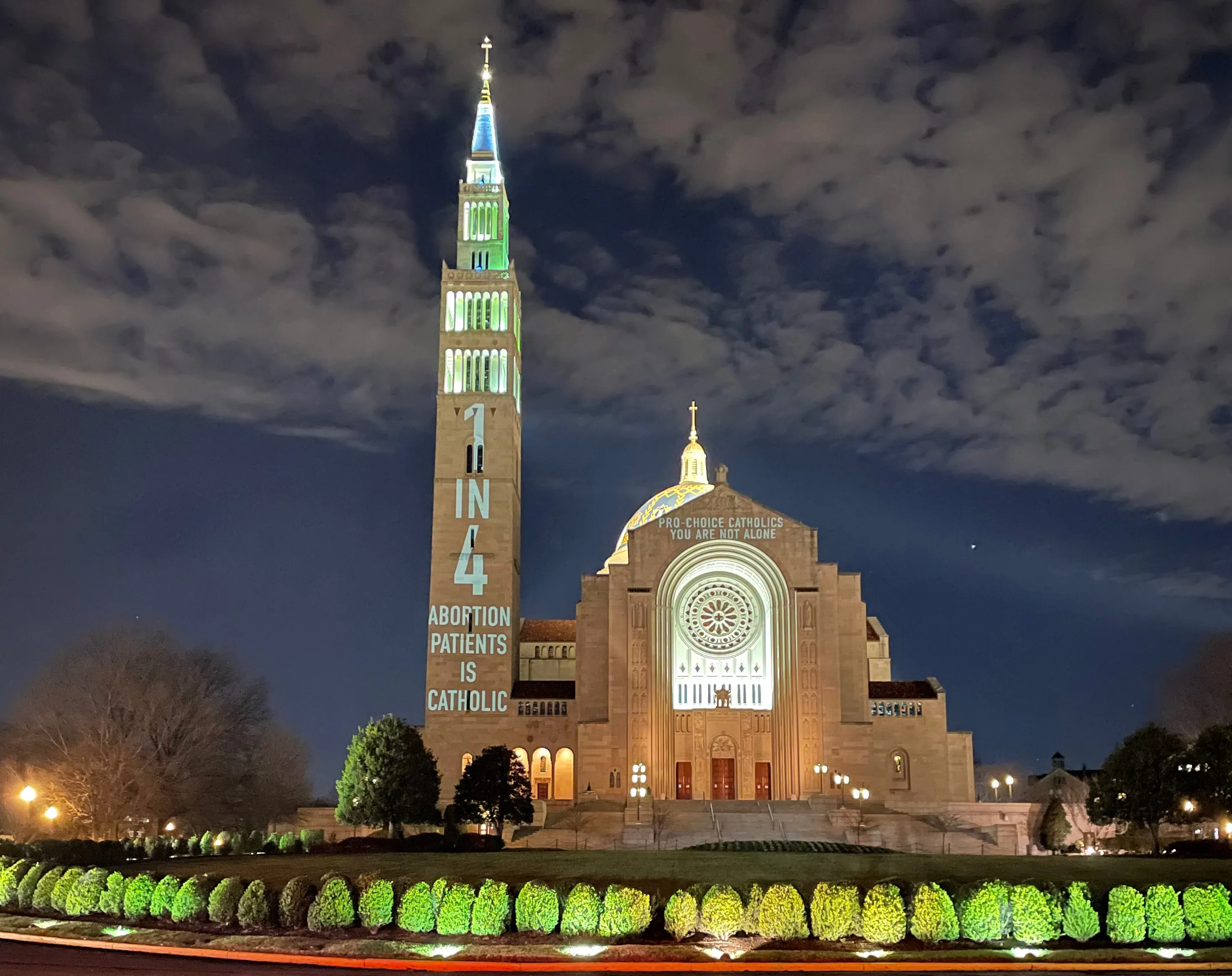 Pro-choice messages projected onto the Basilica of the National Shrine of the Immaculate Conception in Washington, D.C., on Jan. 20, 2022.?w=200&h=150