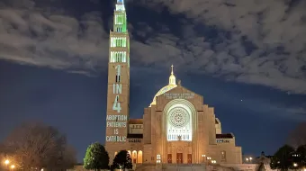 Pro-choice messages projected onto the Basilica of the National Shrine of the Immaculate Conception in Washington, D.C., on Jan. 20, 2022.