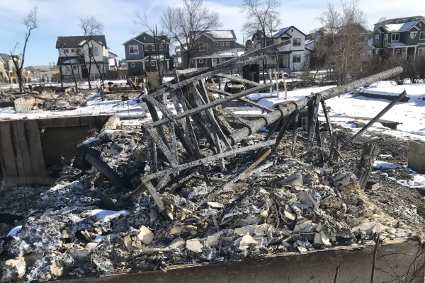 The burned home of the McLaren family in Superior, Colorado after the Dec. 30, 2021 Marshall Fire. Bob and Tina McLaren