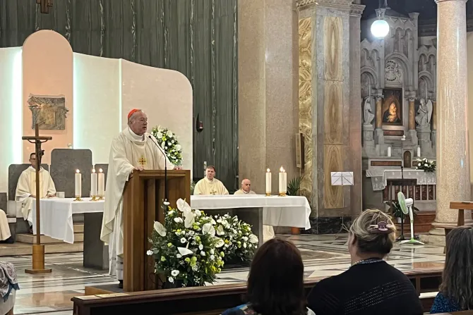 Cardinal Robert McElroy, bishop of San Diego, celebrates Mass at St. Patrick's Church in Rome.