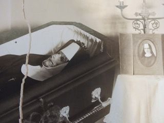 Sister Annella Zervas, OSB, in her casket, after she died at 26 of a debilitating skin disease. August, 1926. Photo courtesy of Joanne Zervas