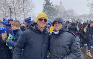 University of Michigan Wolverines coach Jim Harbaugh at the March for Life in Washington, D.C., on Jan. 19, 2024, pictured with Tim Shipe, a high school teacher from Florida (and lifelong Buckeye fan). Credit: Father Eric Scanlan