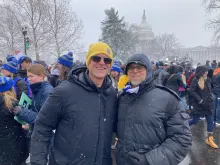 University of Michigan Wolverines coach Jim Harbaugh at the March for Life in Washington, D.C., on Jan. 19, 2024, pictured with Tim Shipe, a high school teacher from Florida (and lifelong Buckeye fan).