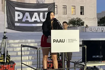 Terrisa Bukovinac speaks at a rally launching the The Progressive Anti-Abortion Uprising in Washington, D.C., Oct. 1, 2021.