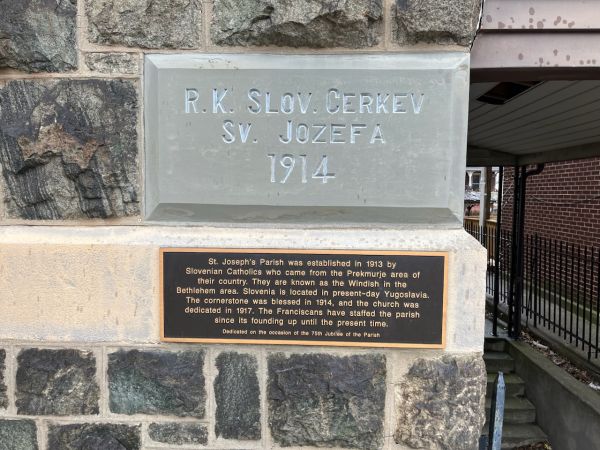 The cornerstone at St. Joseph's Parish in Bethlehem, Pennsylvania. Credit: Dimitri Kydoniefs
