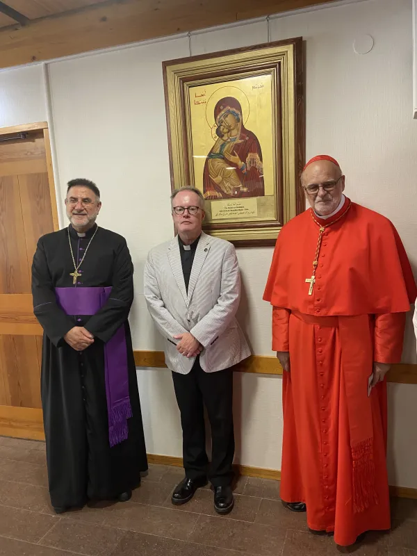 Cardinal Anders Arborelius joined Father Benedict Kiely and the parish priest of the Stockholm Church-Holy Martyrs Syriac Catholic Church in Kista, Northern Stockholm, Sweden, July 22, 2023. Photo courtesy of Father Benedict Kiely