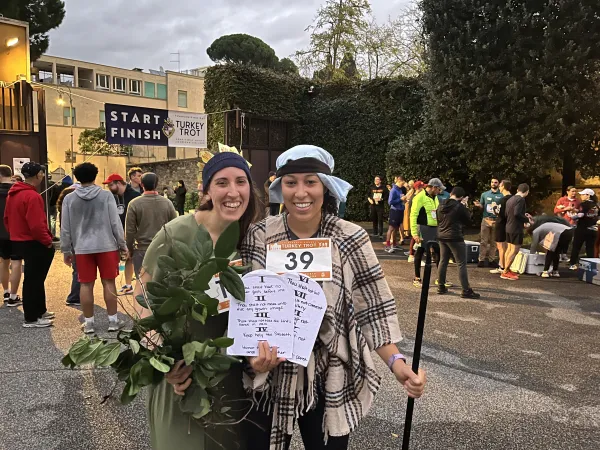 Runners Elizabeth Mazza (left) and Kielce Gussie entered the costume contest as Moses and the Burning Bush. Courtney Mares