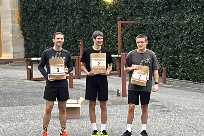 It was a seminarian sweep for the top three finishers of “the world’s only 5K to go around a sovereign nation.”
