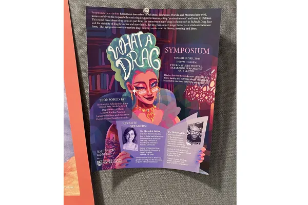 A poster advertising a drag show on the University of Notre Dame's campus, offered as part of a one-credit course. Madelyn Stout