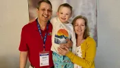 Daniel and Michelle Schachle with their son, Michael McGivney Schachle, 7, at the annual convention of the Knights of Columbus held Aug. 1-4, 2022, in Nashville, Tennessee.