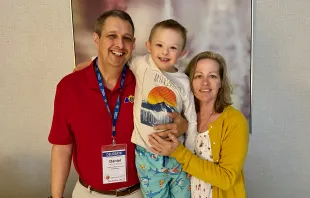Daniel and Michelle Schachle with their son, Michael McGivney Schachle, 7, at the annual convention of the Knights of Columbus held Aug. 1-4, 2022, in Nashville, Tennessee. Joe Bukuras/CNA
