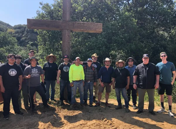 Men's group at retreat after installation of cross on property of Santiago Retreat Center, Orange County, California. Photo courtesy of Santiago Retreat Center