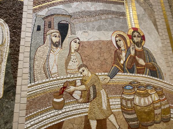 A mosaic by Father Marko Rupnik depicting the miracle at Cana adorns a chapel at the National Shrine of St. John Paul II in Washington, D.C. Credit: Zelda Caldwell/CNA
