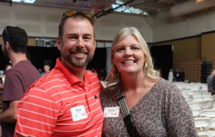 Ryan and Sara Huelsing, parishoners at St. Joseph parish in Cottleville, Missouri, at a preview event put on by the Fellowship of Catholic University Students in St. Louis on Oct. 1, 2022. Ryan leads a men's group at his parish and both hope to get involved with FOCUS' Making Missionary Disciples track. Jonah McKeown/CNA