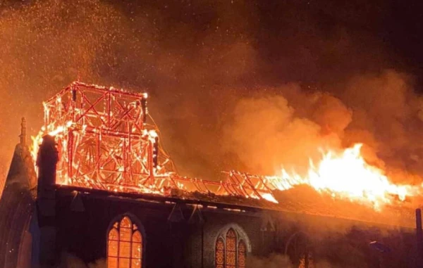 The historic Church of the Immaculate Conception in Saint-Omer, in the Pas-de-Calais department of northern France, was ravaged by arson on the night of Sept. 2, 2024. Credit: Photo courtesy of Father Sébastien Roussel