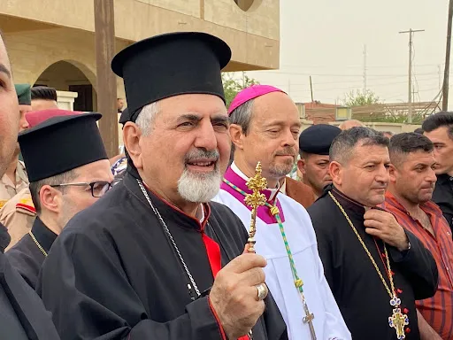 His Beatitude Ignatius Ephrem Joseph III Younan, Patriarch for the Syriac Catholic Church, at Palm Sunday ceremony in Qaraqosh, Iraq, on April 10, 2022. Bashar Yameel Hannah/CNA