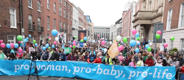 Thousands of pro-life activists participate in the Ireland March for Life on May 6, 2024, marching from St. Stephen’s Green in central Dublin to the Irish Parliament. Credit: Courtesy of Pro Life Campaign