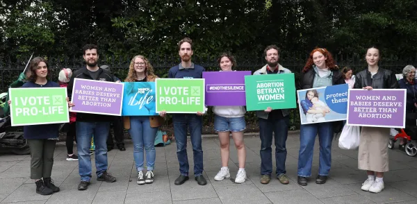 Pro-life activists display their signs used in the Ireland March for Life on May 6, 2024, which followed a path from St. Stephen’s Green in central Dublin to the Irish Parliament. Credit: Courtesy of Pro Life Campaign
