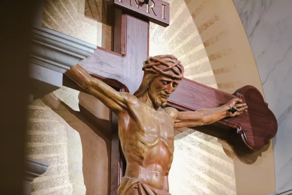The crucifix in the new St. Isidore's Catholic Student Center. Credit: Jacob Bentzinger