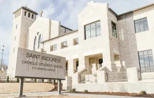 The exterior of the new St. Isidore's Catholic Student Center at Kansas State University. Credit: Jacob Bentzinger