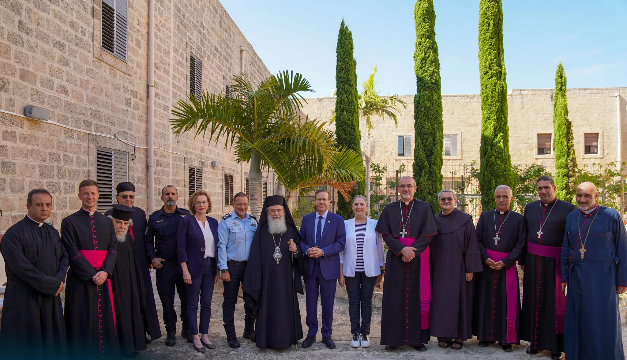 Israeli President Isaac Herzog visits the Stella Maris Monastery in Haifa on Aug. 9, 2023, following attacks by Jewish extremists against the site and other Christian places of worship in Israel.?w=200&h=150