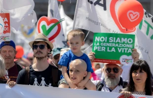 Participants in Italy's pro-life demonstration in Rome on May 21, 2022. Daniel Ibáñez/CNA