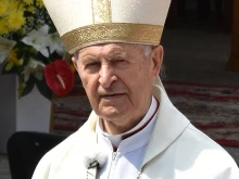 Cardinal Jozef Tomko in 2018 at a shrine on Mount Zvir, above the village of Litmanová, Slovakia.