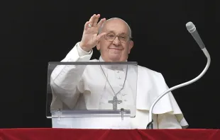 Pope Francis smiles at pilgrims gathered in St. Peter’s Square on Jan. 1, 2024, for his first Angelus of the new year. Credit: Vatican Media