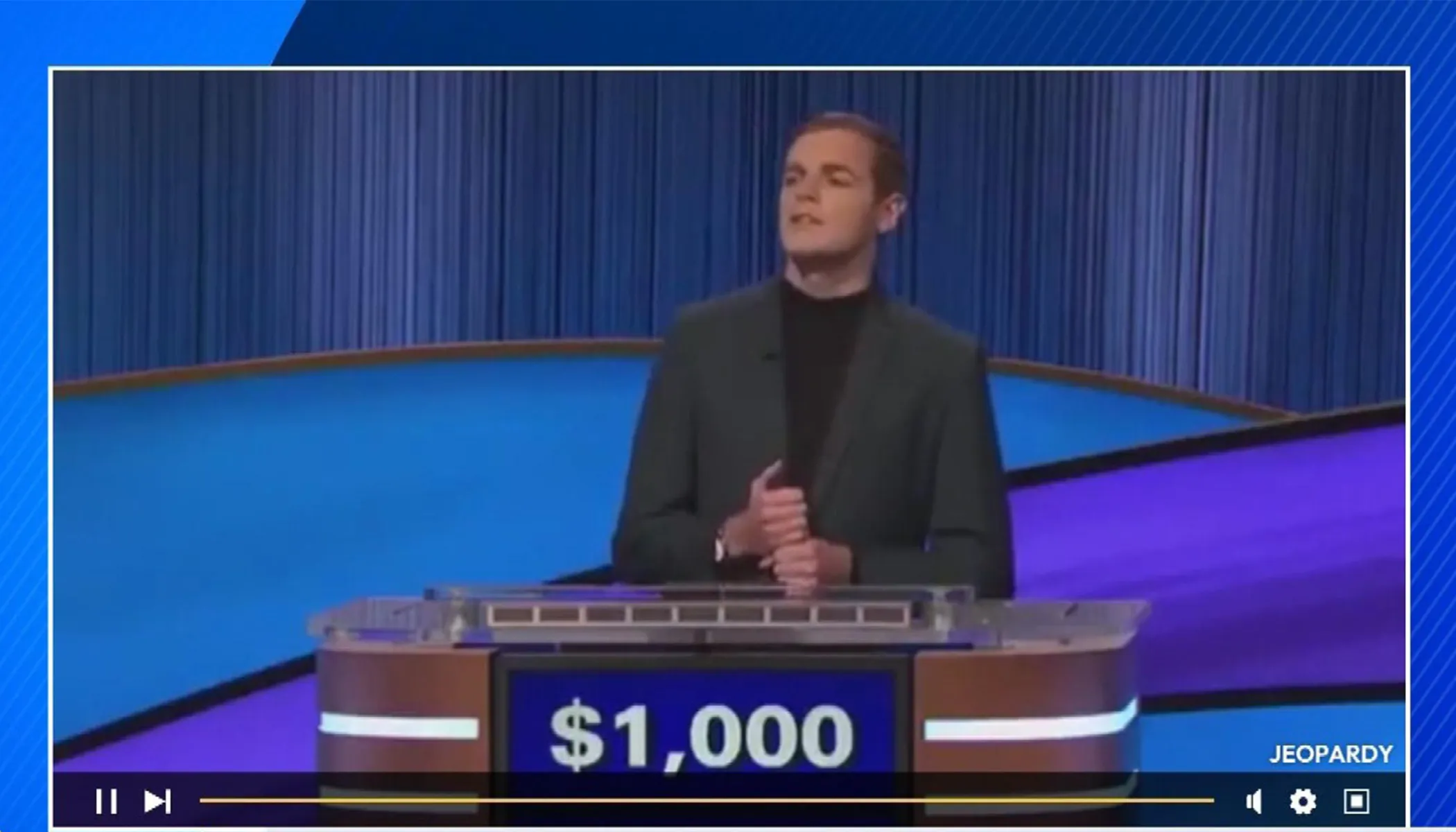 Josh Gregor, a Latin teacher at Sacred Heart Academy in Michigan, competed on Jeopardy! Dec. 2, 2022.?w=200&h=150