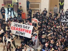 Thousands of mostly Jewish protestors from the progressive groups Jewish Voice for Peace and IfNotNow participated in a protest inside and outside the Cannon House Office Building, which is attached to the Capitol in Washington, D.C., on Oct. 18, 2023.
