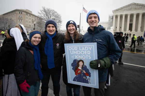 Joey Lamorte (right), a medical student at Uniformed Services University in Maryland, attended the March for Life on Jan. 19, 2024, with three of his friends. Credit: Jeffrey Bruno