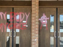 Vandalism at St. John XXIII parish in Fort Collins, Colo., May 7, 2022.