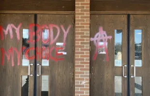 Vandalism at St. John XXIII parish in Fort Collins, Colo., May 7, 2022. Eileen Pulse
