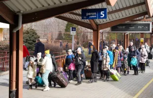 Refugees from Ukraine arrive at Przemyśl Główny train station in eastern Poland. Caritas Poland
