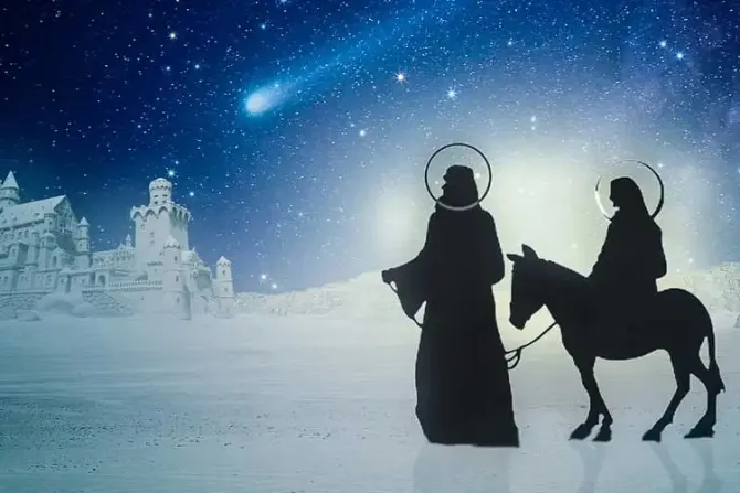 Joseph and Mary looking for an inn in Bethlehem