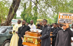 Priests protest at the funeral of Father Vitus Borogo in the archdiocese of Kaduna on June 30, 2022. Photos courtesy of the Catholic Archdiocese of Kaduna