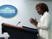 White House Press Secretary Karine Jean-Pierre speaks during a White House daily press briefing at the James S. Brady Press Room of the White House Aug. 25, 2022 in Washington, D.C.