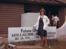Aultman in her first year of private practice, outside her office, which was under construction.
