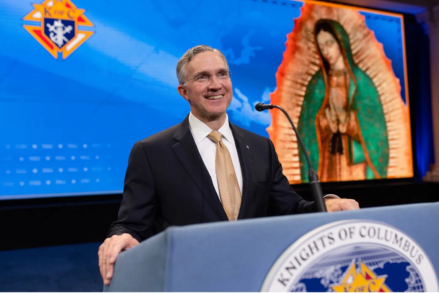 Supreme Knight Patrick Kelly delivers his first in-person annual report since assuming office in 2021 on Aug. 2, 2022, at the Knights of Columbus' annual convention held in Nashville, Tennessee.?w=200&h=150