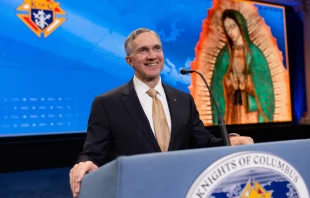 Supreme Knight Patrick Kelly delivers his first in-person annual report since assuming office in 2021 on Aug. 2, 2022, at the Knights of Columbus' annual convention held in Nashville, Tennessee. Photo courtesy of Tamino Petelinšek/Knights of Columbus