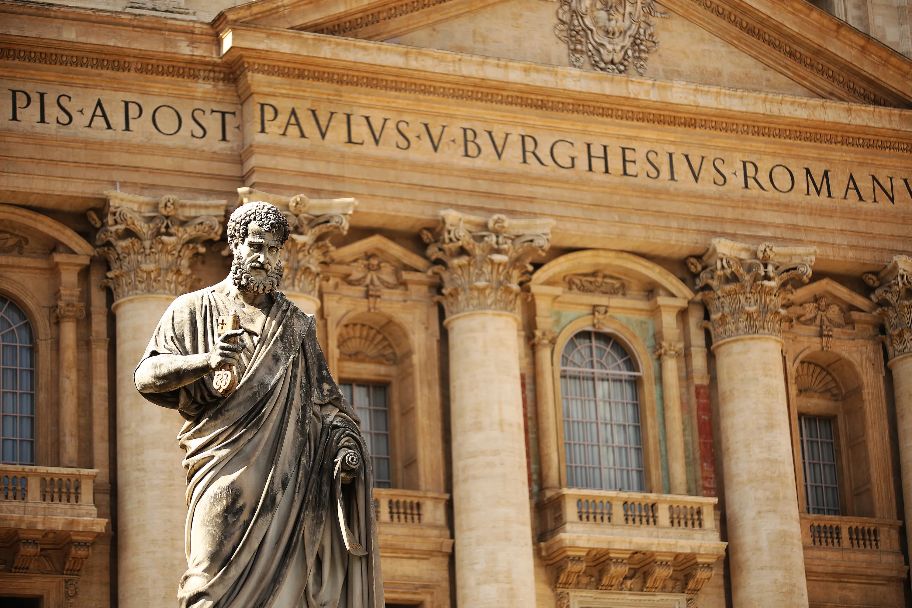 Statue of St. Peter in front of St. Peter's Basilica.?w=200&h=150