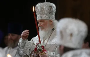 Russian Orthodox Patriarch Kirill makes the sign of the cross during the Easter Mass at the Christ The Saviour Cathedral on April 24, 2022 in Moscow, Russia. Getty Images
